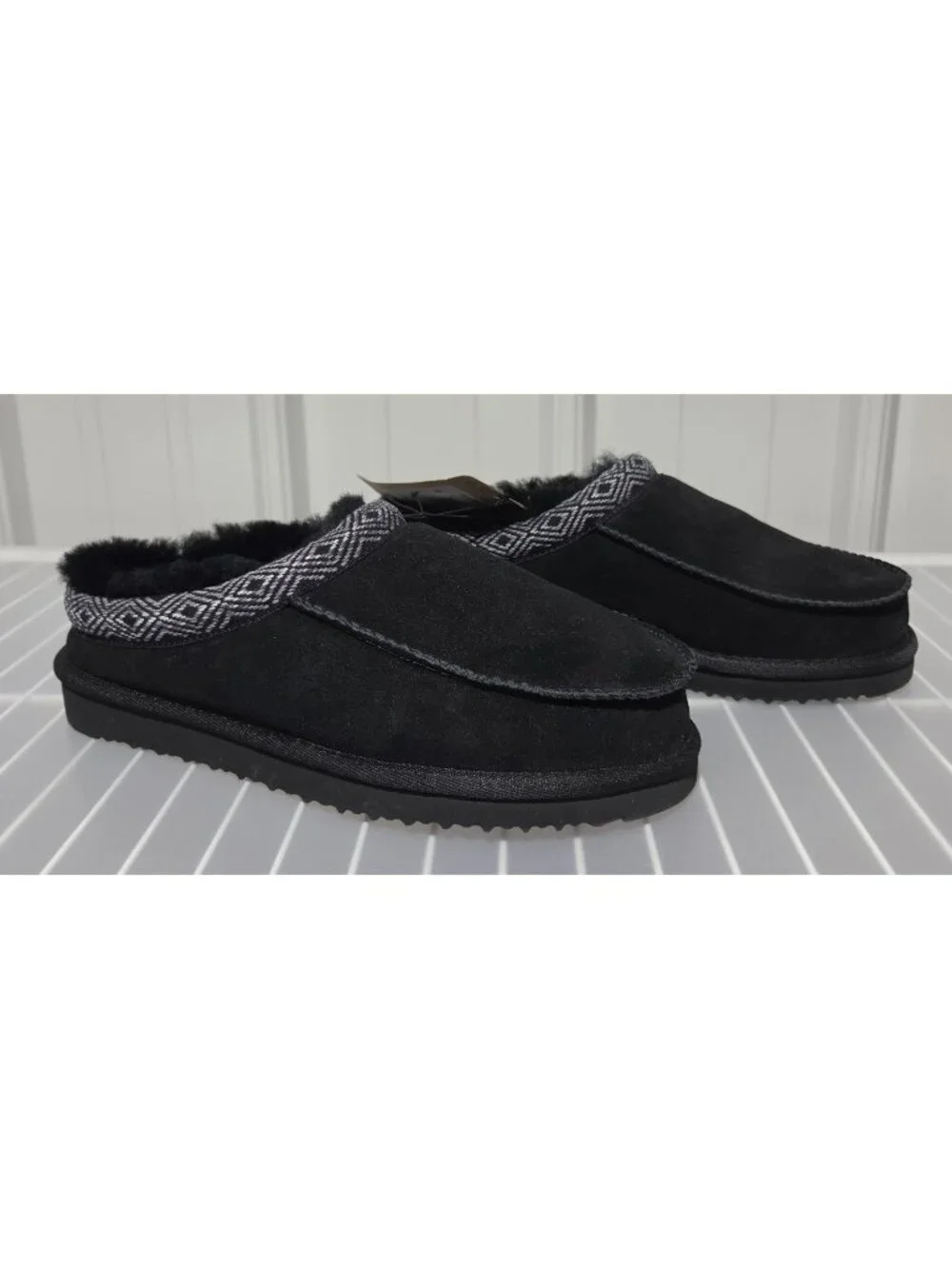 Dluxe by Dearfoams Lith Black Genuine Suede Shearling Lined Slippers -- Men's 7